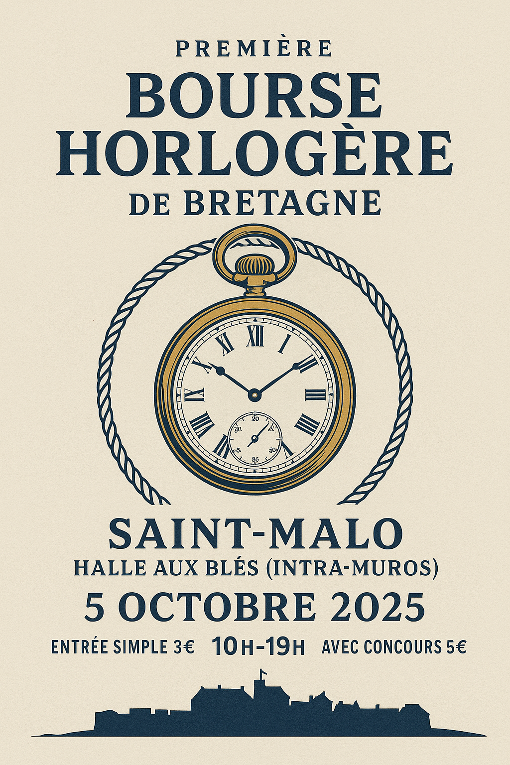Affiche officielle — Première bourse horlogère de Bretagne, Saint‑Malo, 5 octobre 2025